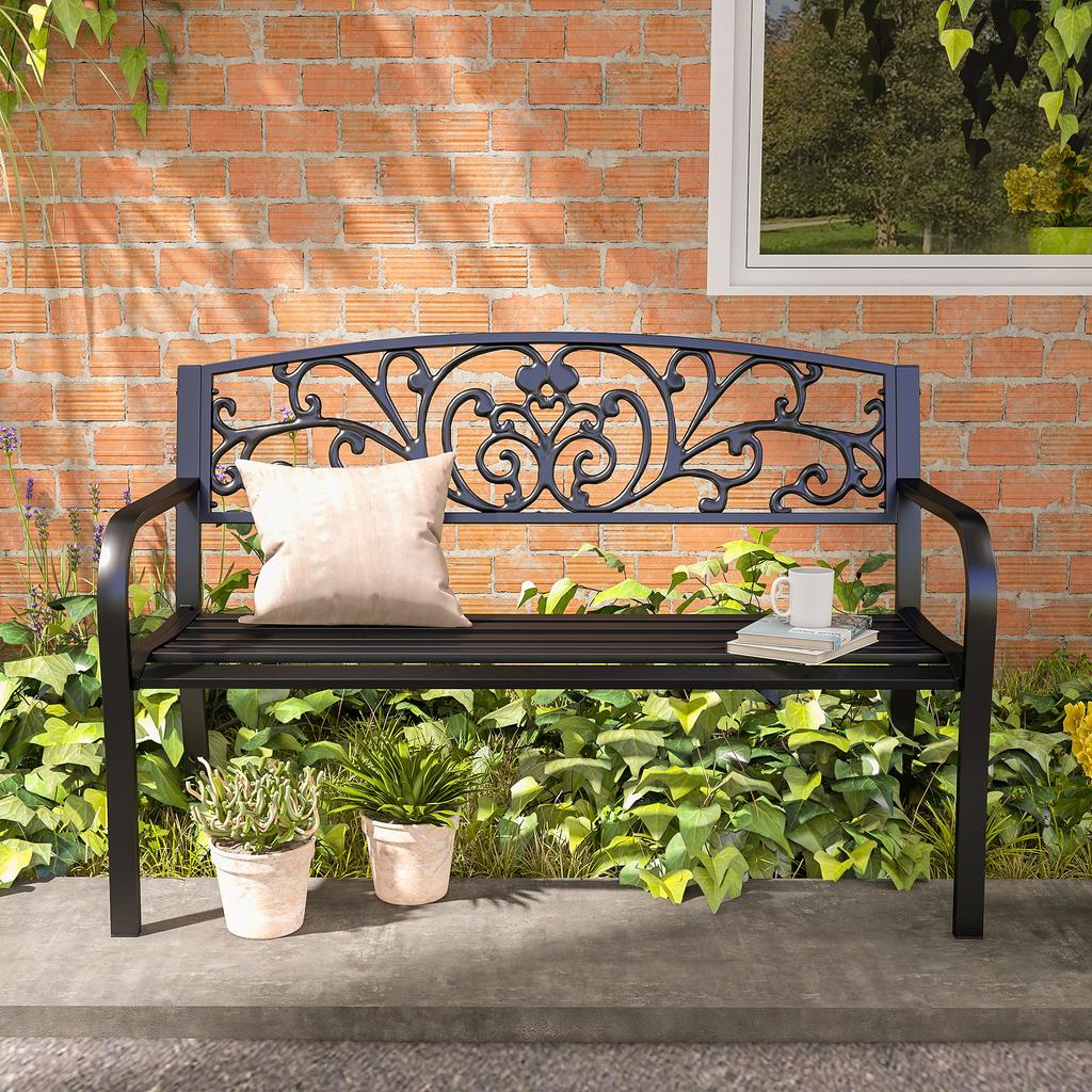 2-Seater Garden Bench, Steel-Black