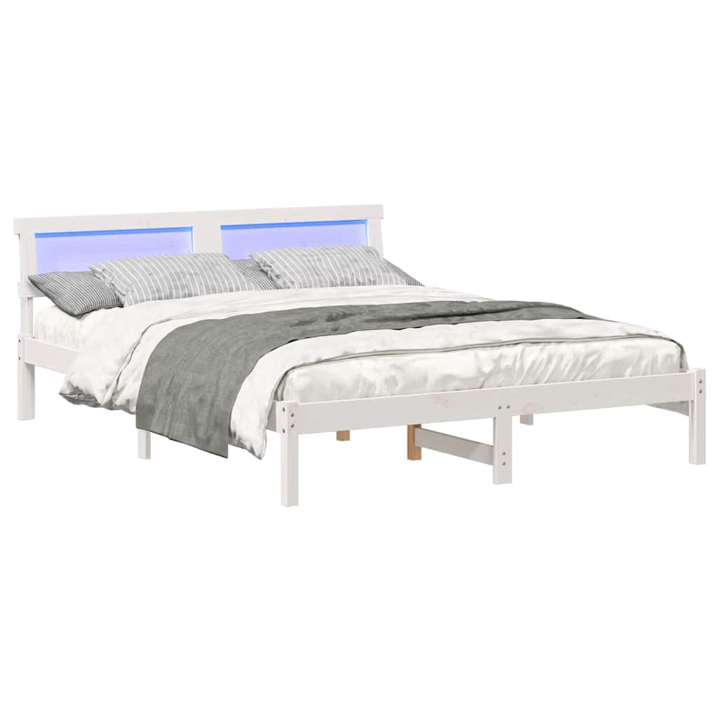White Bed Frame with Headboard 140 x 200 cm Solid Pine Wood