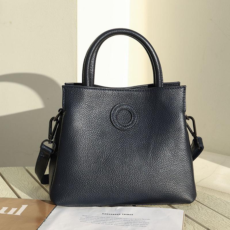 High-quality Real Cowhide Lychee Pattern Bucket Bag OEM Large-capacity Portable Messenger Women's Bag