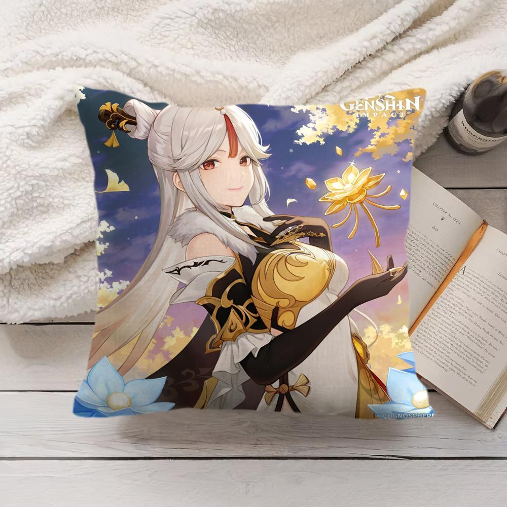 Ningguang Genshin Impact Cushion Cover Silky Short Plush Invisible Zipper Dustproof Sofa Pillow Case For Home Decor