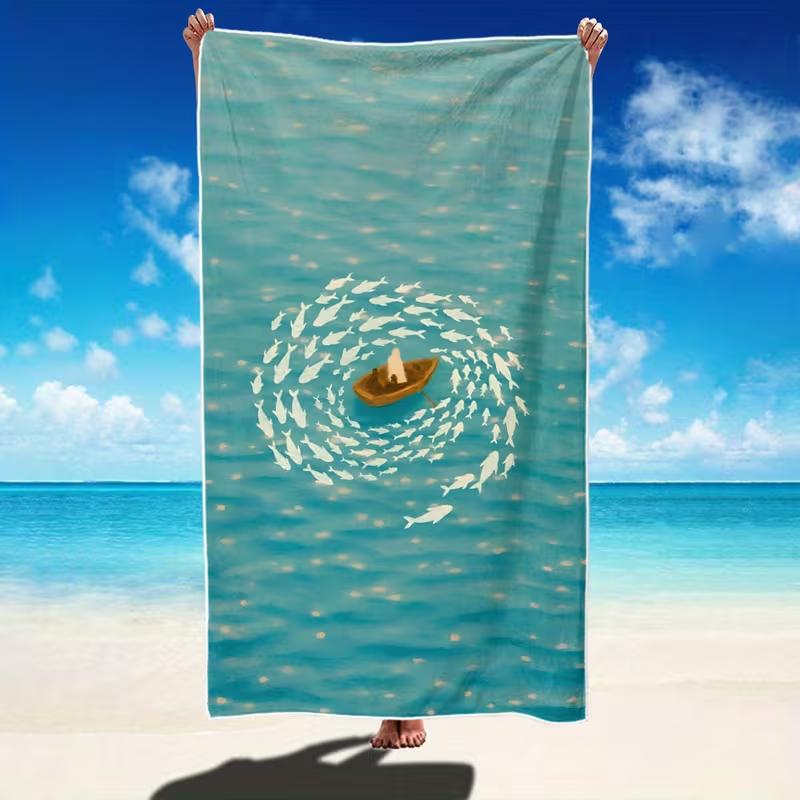 Striking Underwater Shark Swirl Beach Towel Large Quick-Drying Absorbent Lightweight Sand-Resistant Towel for Beach Summer