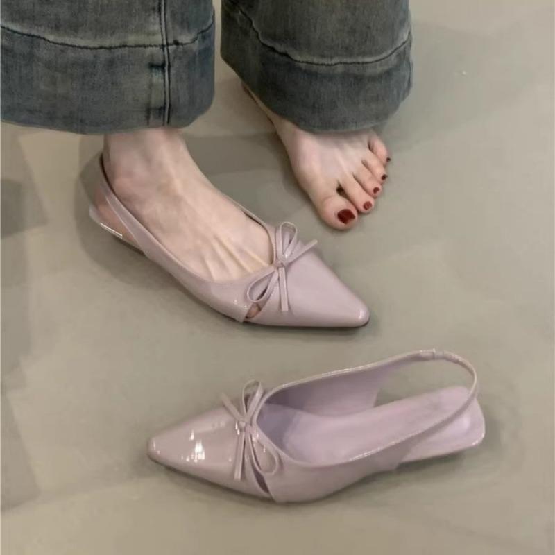 Spring and summer new beautiful pointed single shoes women's flat bottom bow empty bag head sandals