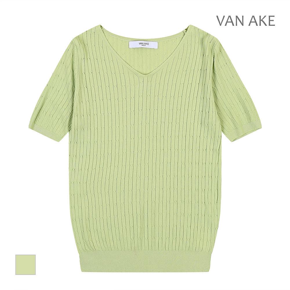 VANAKE V-Neck Ribbed Short Sleeve Knit_Vb38Ktug09Z