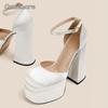 12cm Beige Plateau-Mary-Jane-Schuhe mit Knöchelriemen Elegante Plateau-Sandalen High-Heel-Pumps für Damen Zapatos De Mujer Größe 35