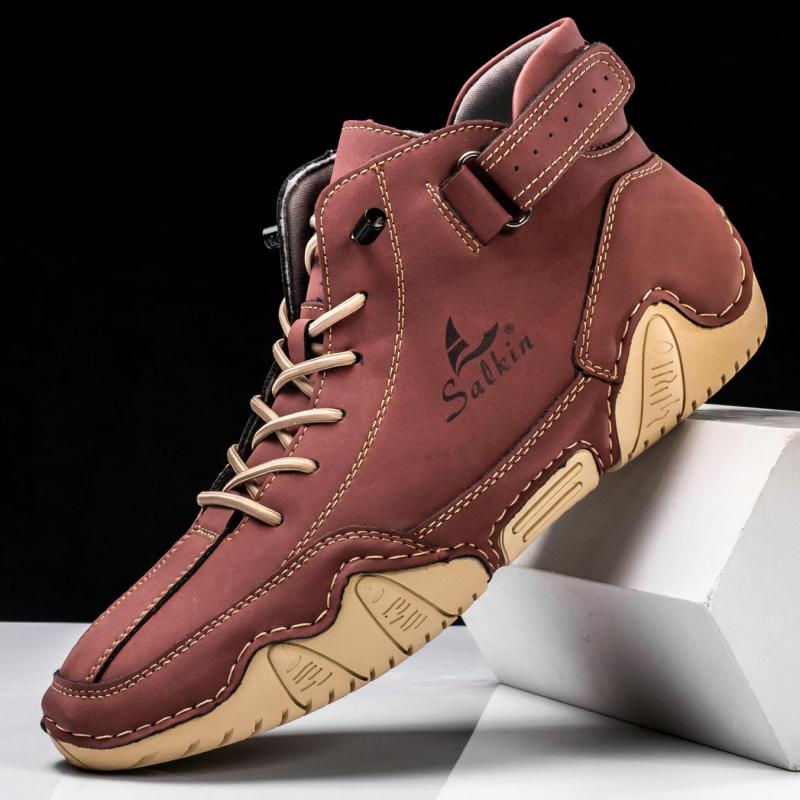 Retro Handmade Leather Men Boots Winter Designer Shoes Man Outdoor Ankle Boots Men Walking Shoes Waterproof High Top Sneakers