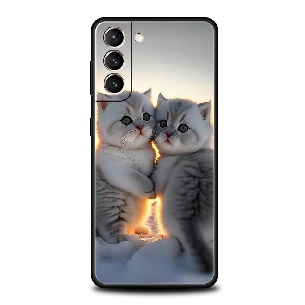 Kiss Cat Cute Kitten Phone Case For Samsung Galaxy S25 S24 S23 FE S22 Ultra S20 S21 5G S10 Plus S10E Soft Black Cover
