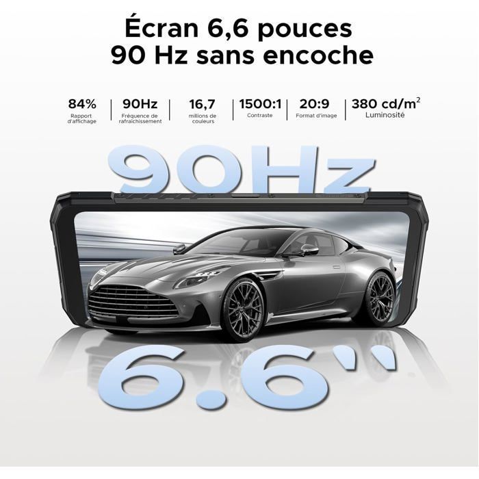 DOOGEE Blade 20 Turbo Smartphone 5G 32GO+256GO Écran 6.6" 90Hz Telephone Portable Incassable Android 15 10300mAh 50MP NFC/OTG Noir
