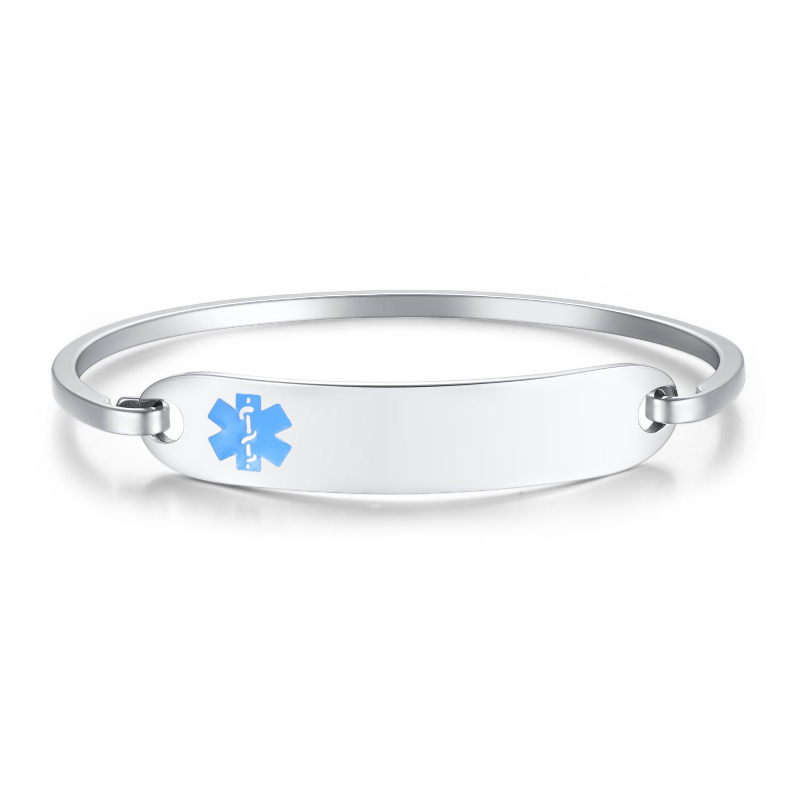 

Free Personalized Medical Alert ID Bangle Bracelet for Women, Customzied Engraved Emergency Bracelet Diabetes Epilepsy