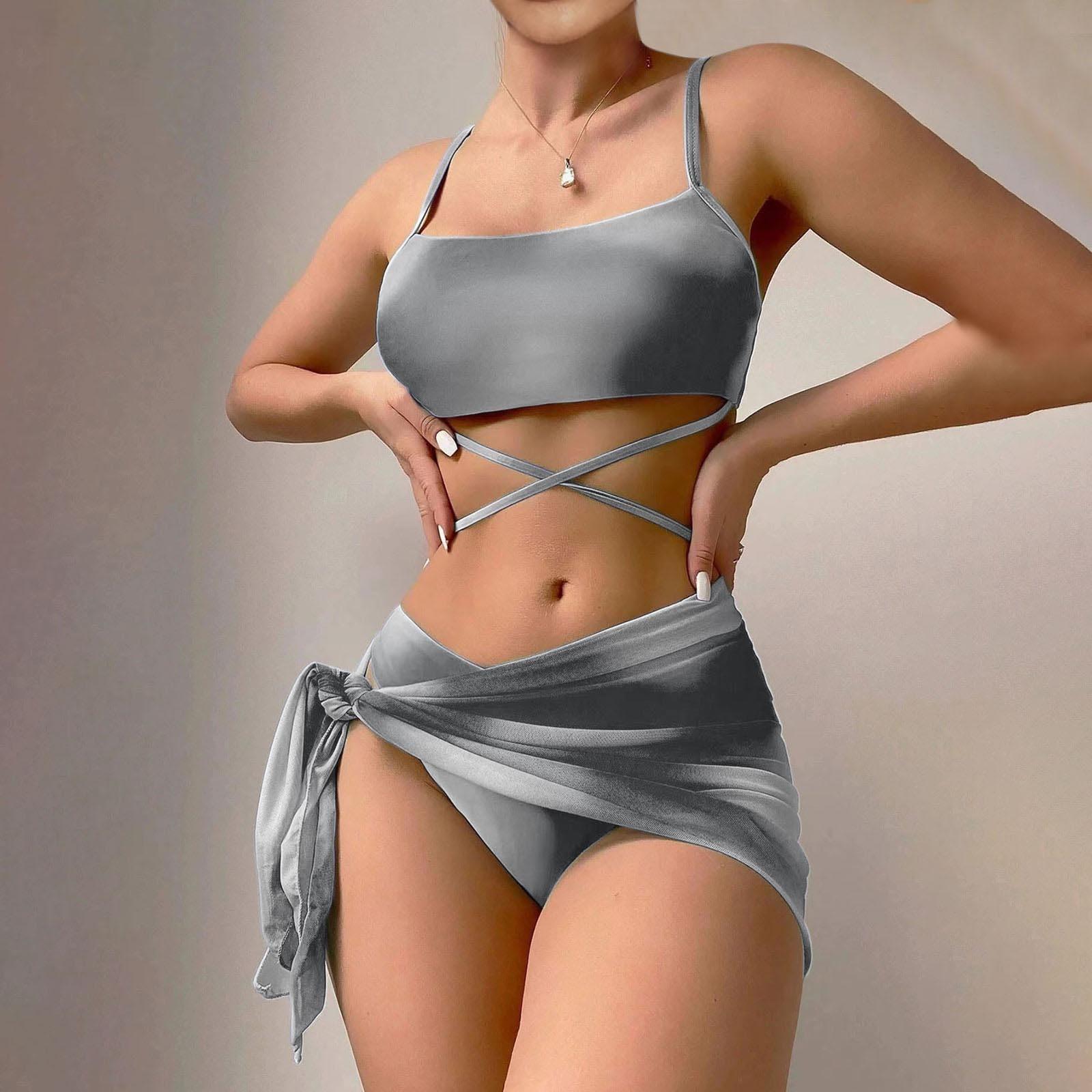 Women s Two Piece High Waist Mesh Splice Bikini Set with Padded Chest No Underwire Swimwear Strappy Design Beachwear S