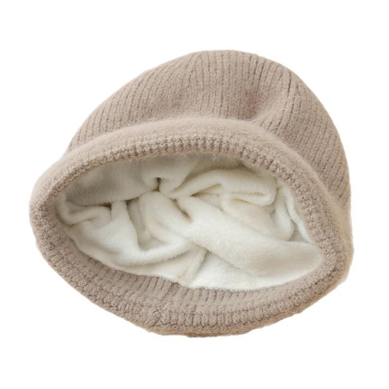 Versatile Winter Hat Women's Velvet Thickened Large Head Circumference Headgear Metal Standard Rabbit Hair Knitted Wool Hat