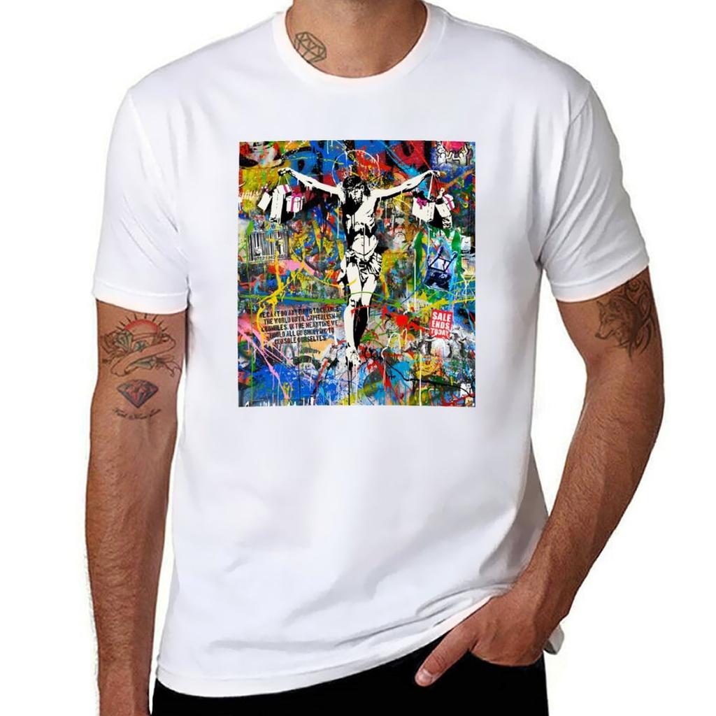 Banksy Shopping Jesus Pop Street Art Mashup Tshirt Breathable Lightweight Summer Top Tshirt