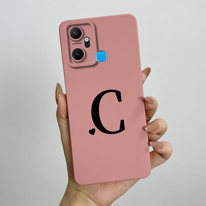 For Infinix Smart 6 Plus Case Infinix Smart6 Plus Phone Case X6823C Cute Initial Letters Square Soft Silicone Back Cover Fundas