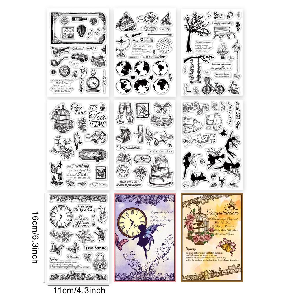 PH PandaHall Clear Stamp European Retro Animal Stamps for and Other Perfect for Letter and DIY Decorative 7-Piece Set, Weddings, Spring, Occasions.