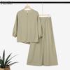 ZANZEA Women Long Sleeve Blouse and Long Pants Casual Two Piece Suit Sets