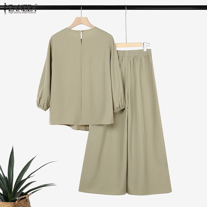 ZANZEA Women Long Sleeve Blouse and Long Pants Casual Two Piece Suit Sets