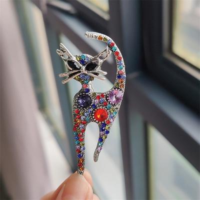 Vintage Strass Katze Broschen für Frauen Metall Multi-farbe Katze Tier Casual Party Brosche Pins Geschenke