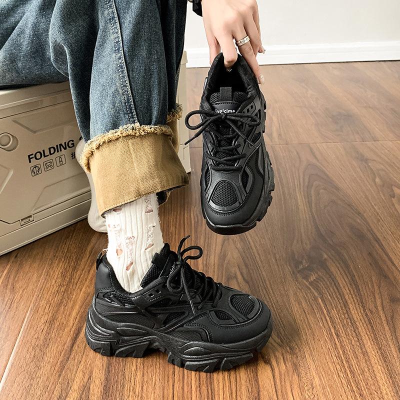 Hong Kong Style Dad Shoes Women's Ins Tide 2025 New Versatile Casual Shoes Thick Sole Height Increase Super Fire Thin Sports Shoes