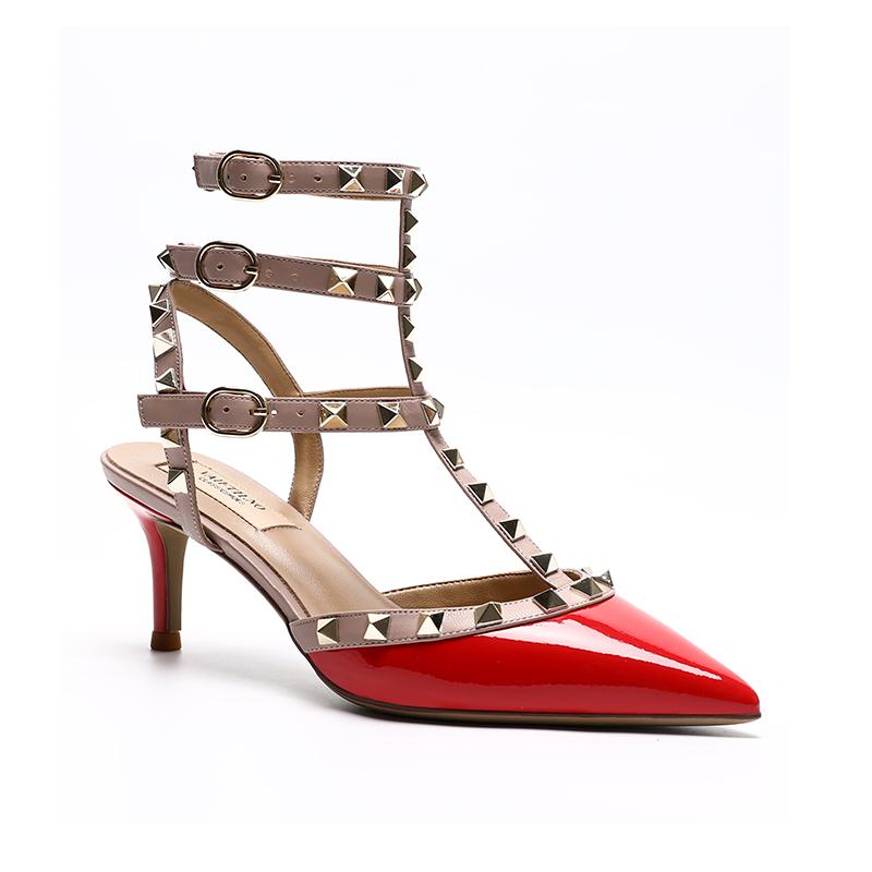 Genuine Leather Summer Women's Gladiator Sandals 2024 New Star Style Luxury Brand Rivet High Heels Designer Women's Pumps 33-41