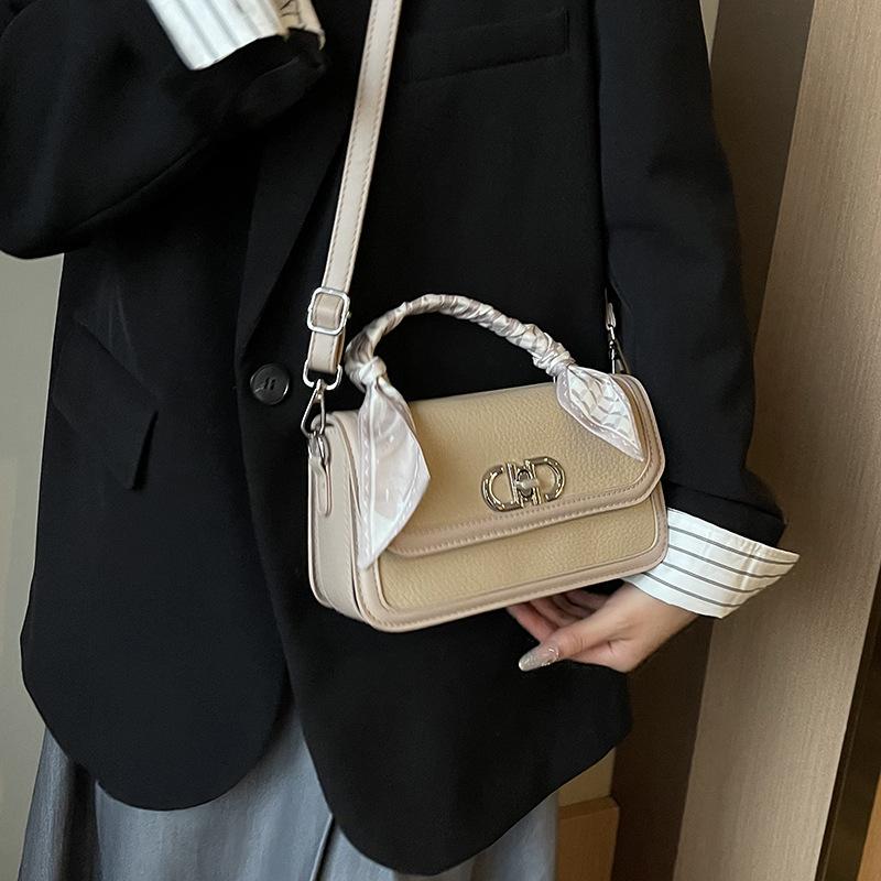 Winter niche design silk scarf contrasting color small square bag versatile portable shoulder messenger women's bag