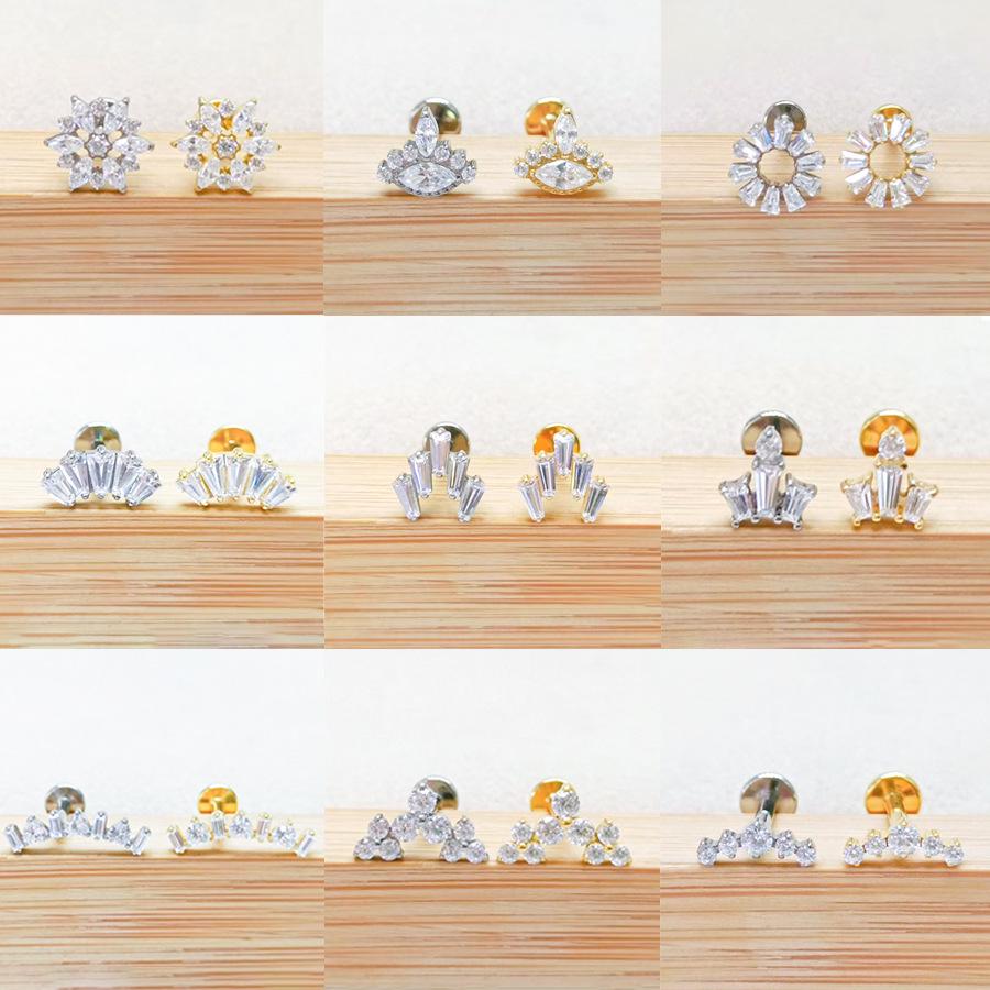 F136 Titanium Flower Peacock Crown Earrings, Long Studs for Cartilage Piercing, 1.2/1.0 Thickness