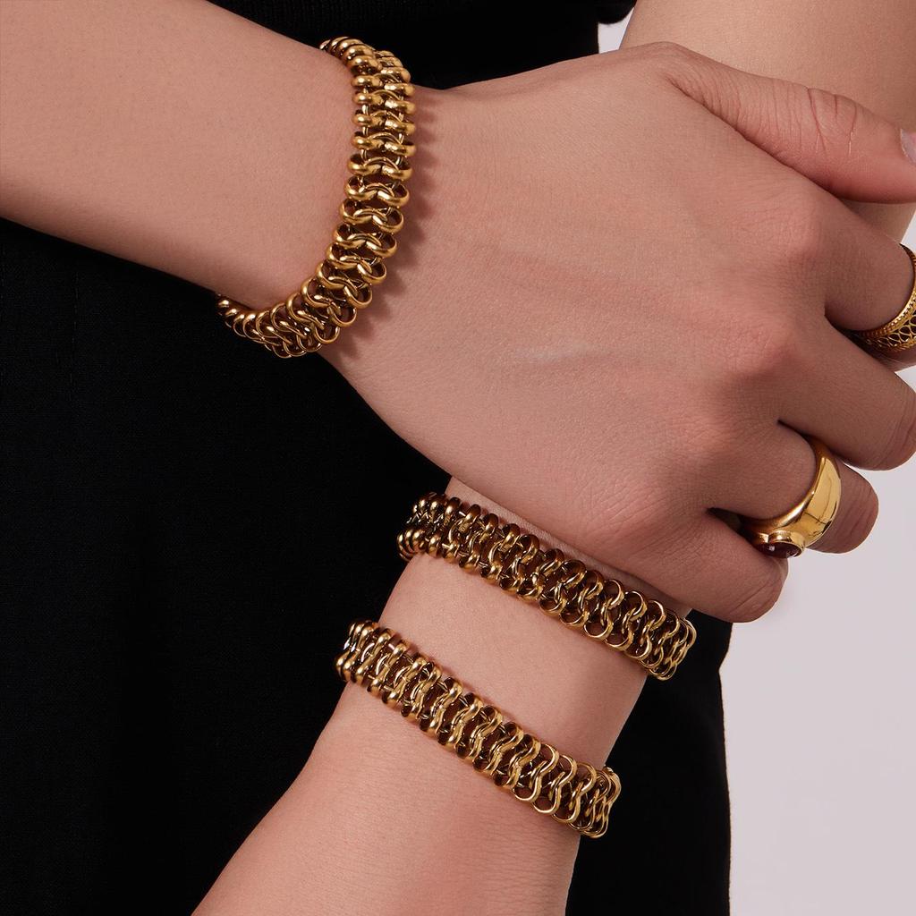 Handmade Stainless Steel 18K Gold Cuban Necklace & Bracelet Set - Trendy Street Dance Hip Hop Style
