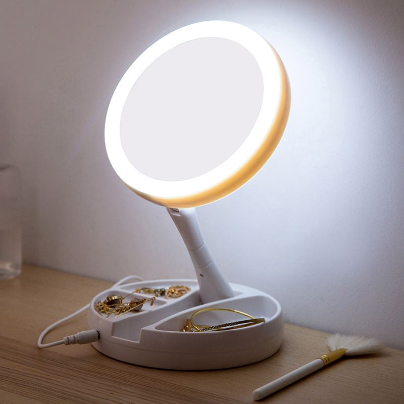 Faltbarer LED-Vergrößerungsspiegel, Make-up, Costway, weißer Kosmetikspiegel, USB-Aufladung mit Licht, 10 x Tischspiegel