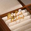 Pearl Open Ring for Women, Waterproof Knuckle Rings Gold Plated, Stainless Steel Cuff Wrap Finger Accessories
