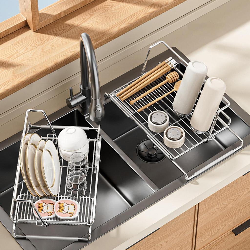 Telescopic Water Trough Drainage Frame Over Sink Drying Rack Expandable Stainless Steel Dish Holder Stink Drainer Rack