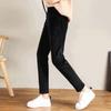 Women Autumn Winter Corduroy Harem Pants Elastic Waist Pockets Solid Color Long Trousers Thickened Fleece Lining Casual Pants