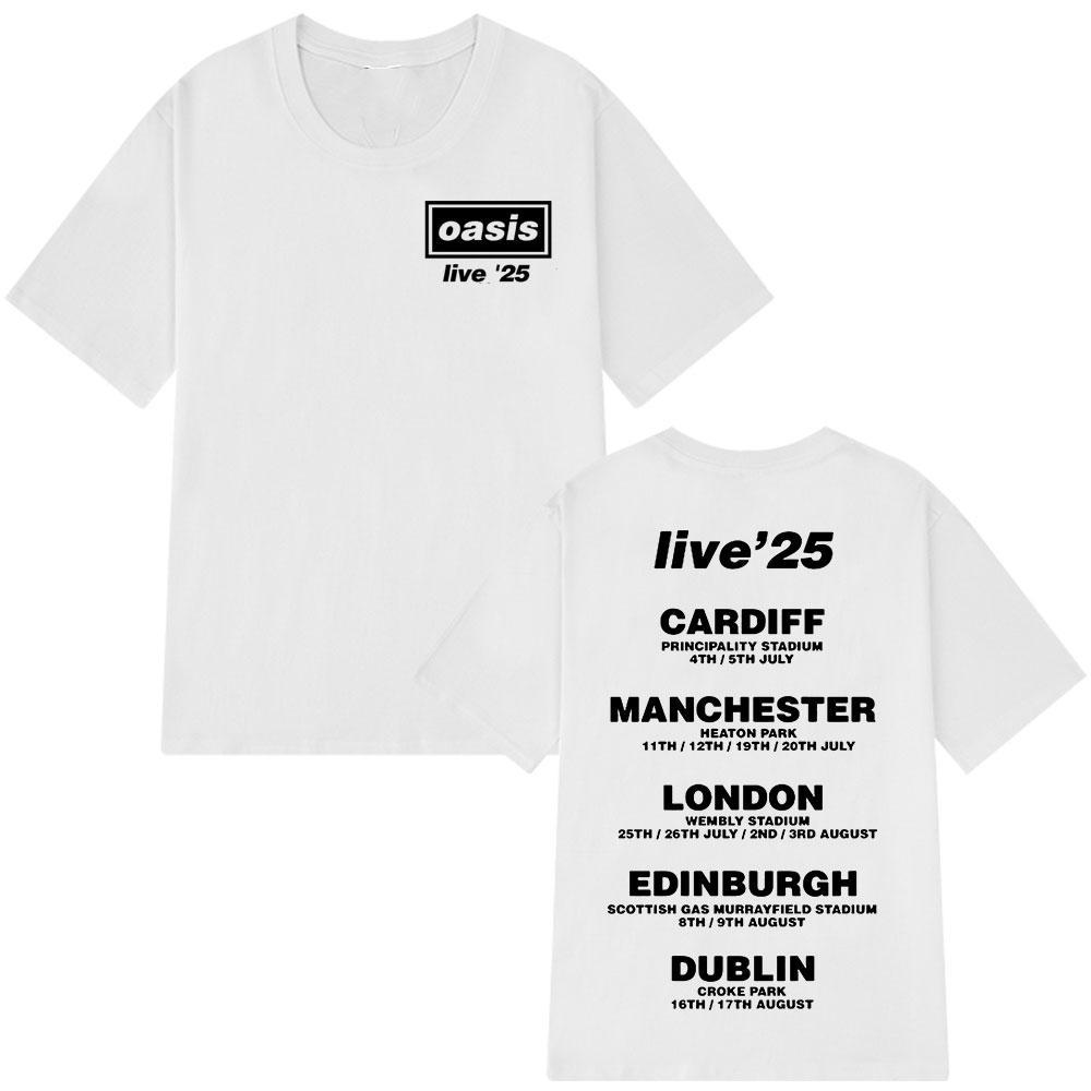 O-Oasis Live 25 Tour T-Shirts British Rock Band Vintage T-shirt Mens Clothing Cotton Casual Short Sleeve T Shirts Tops Fans Gift