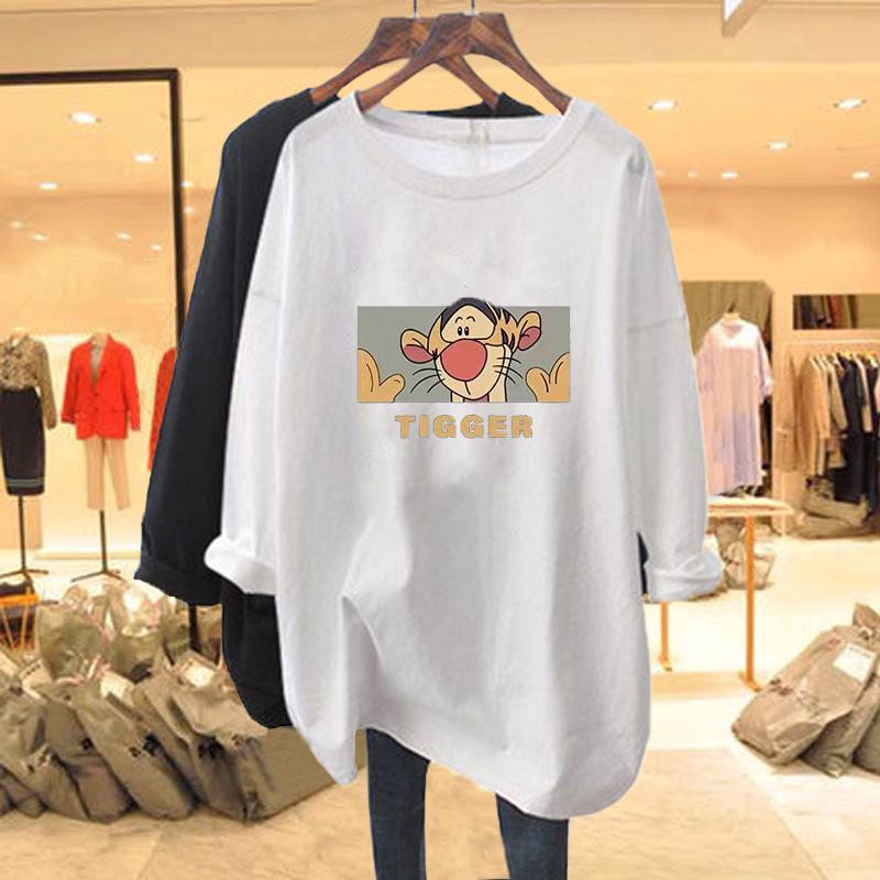 Těhotenské bavlněné tričko s dlouhým rukávem - Volný střih, Mikina zakrývající boky, Základní vrstva střední délky na jaro a podzim