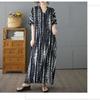 Black Striped Women's Cotton Short Sleeved Long Loose Casual Dress
