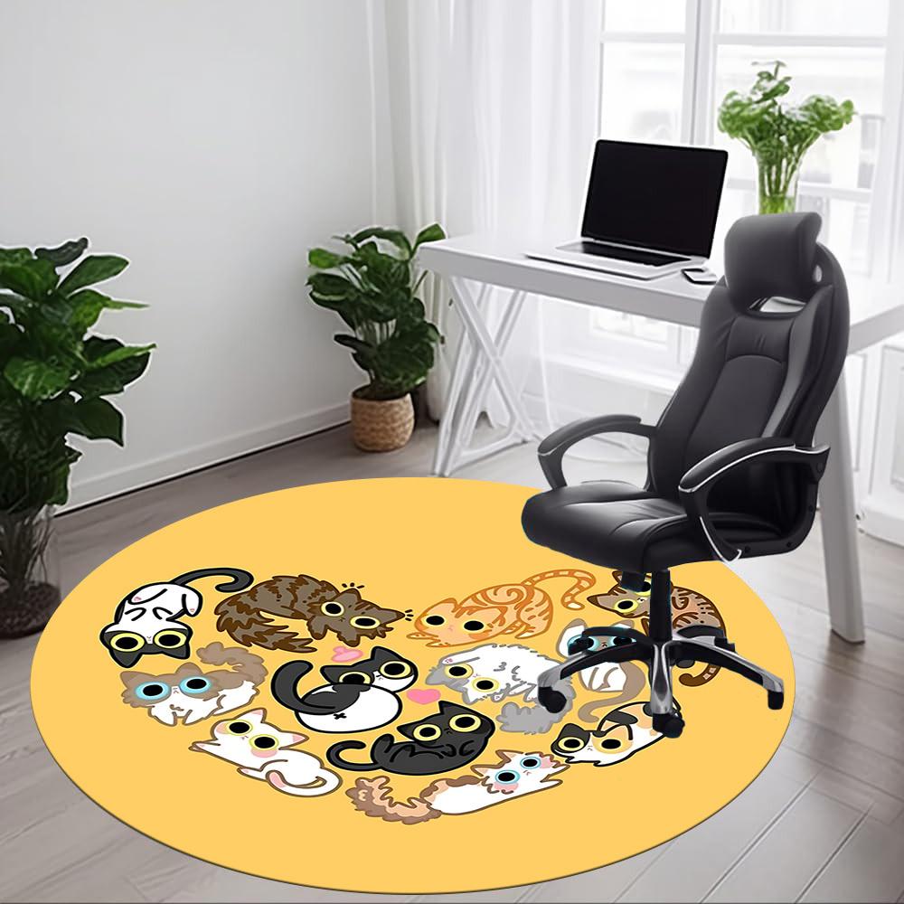 1pc Cat Love Office Round Area Rug,  Mat Suitable For Office, Under Office Chairs Bedroom Living Room Home Decor, Room Deco