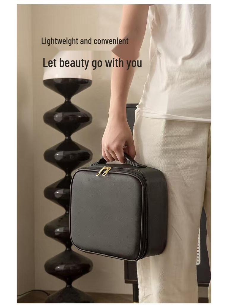 Large Capacity Women's Travel Makeup Bag with Mirror & Light for Beauty & Nail Art