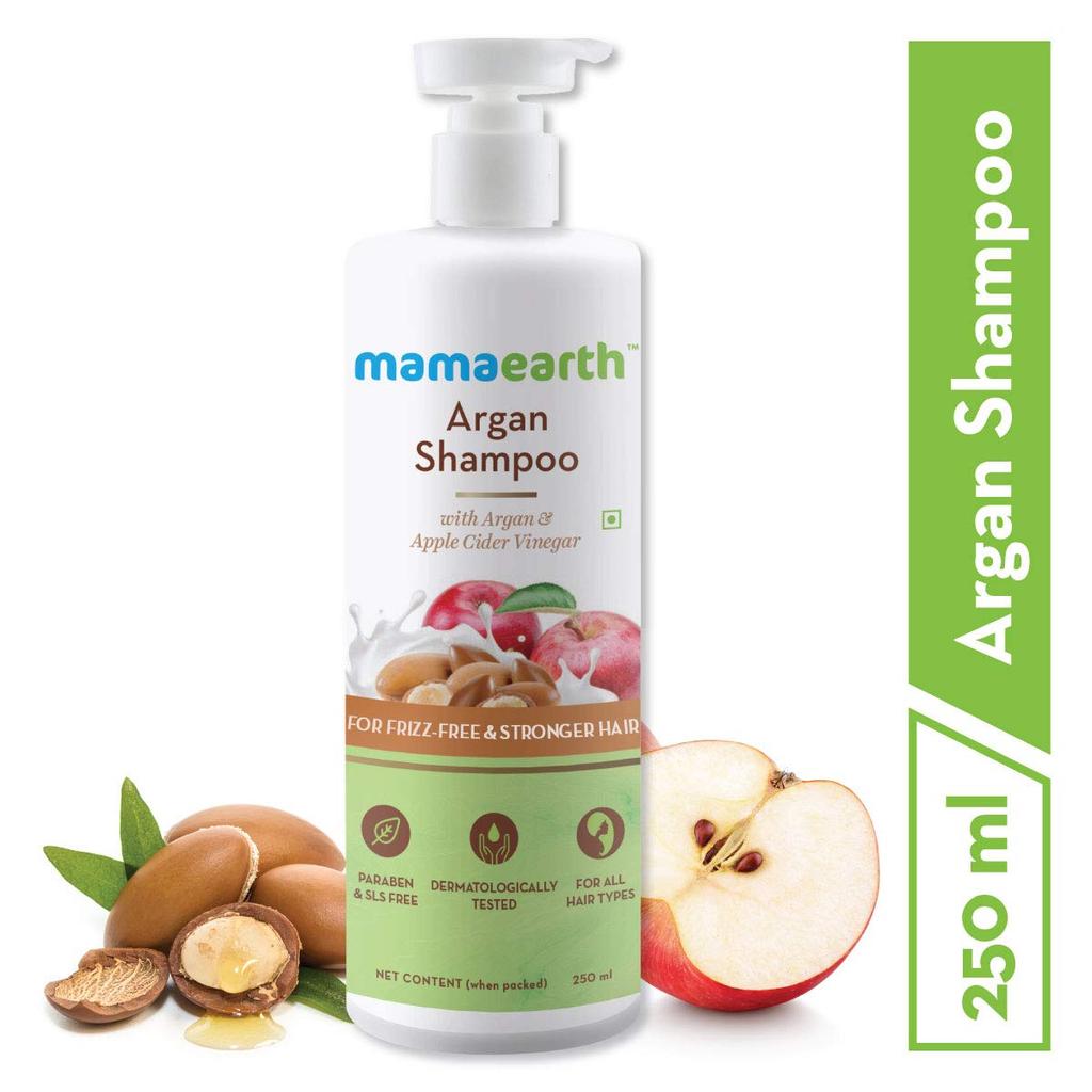 Mamaearth Argan Shampoo For Frizz-Free Strong Hair With Apple Cider Vinegar | Reduces Split Ends & Damage | Unisex Gentle Cleanser 250ml