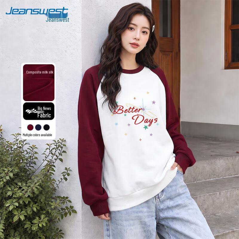Jeanswest Women's Casual Crew Neck Colorblock Pullover Sweatshirt