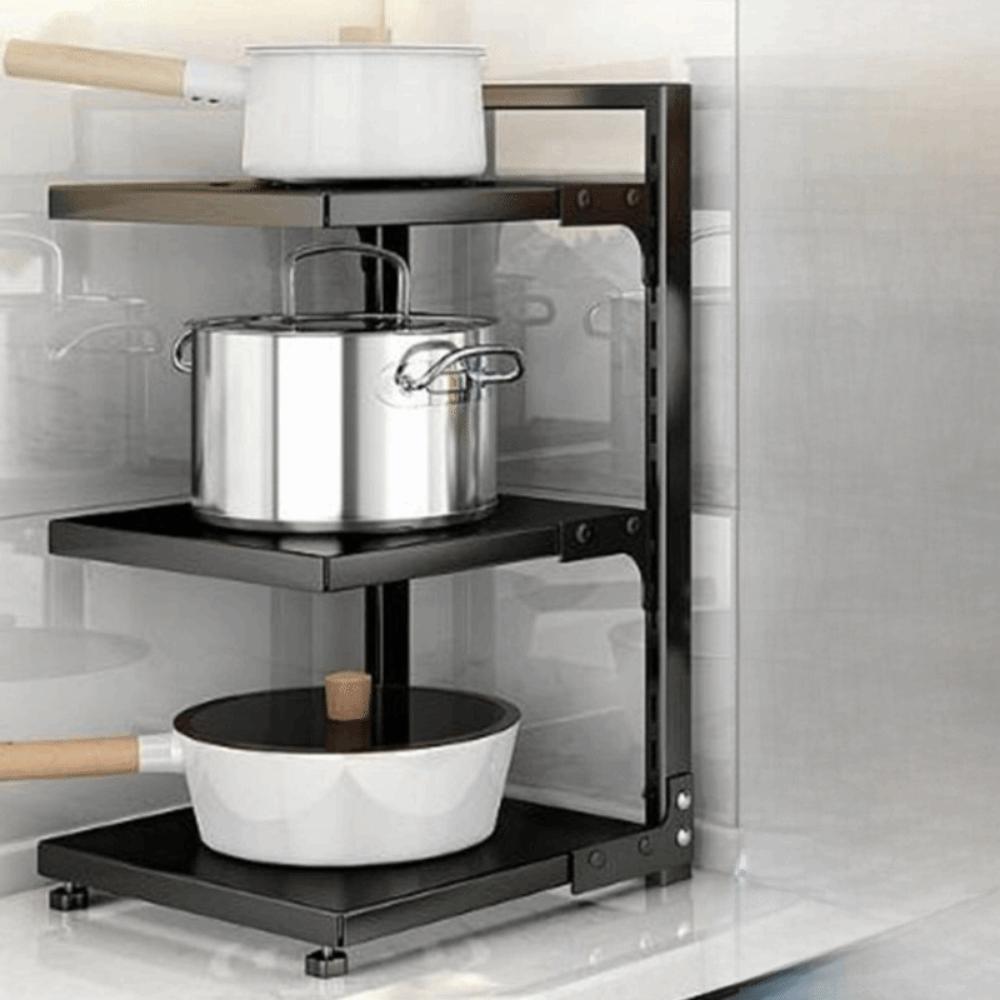 Adjustable Cabinet Layered Pot Rack Carbon Steel Pot Storage Rack Sink Storage Organizer  for Home
