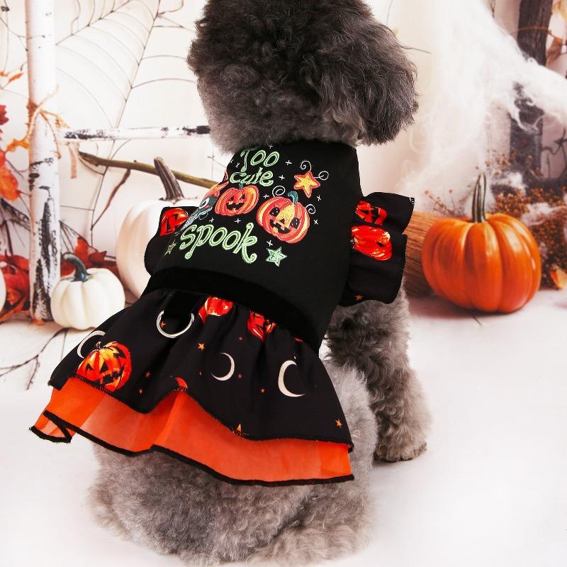 Halloween Pumpkin Witch Dress Christmas Reindeer Skirt Funny Festival Costume for Small Dogs Cats