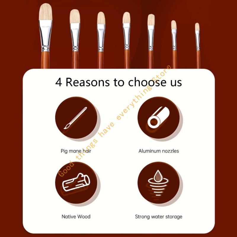 7Pcs Artist Paint Brush Bristle Paintbrush Handle Paint Brush for Oil Acrylic Watercolor Gouache Painting 55KF China Mainland