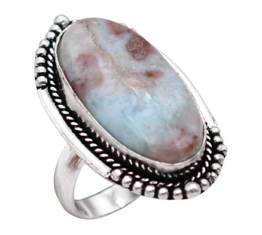 Larimar Natural Gemstone Antique Silver Plated Ring US Size-9 R 682