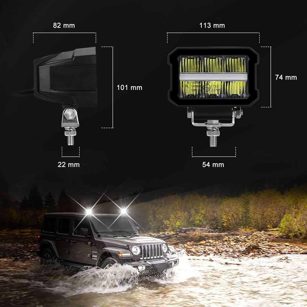 KAWELL Robocza Samochodowa Przeciwmgielna 25W 3W Robocza Podwójna Kompatybilna z 12V i Przeciwmgielnymi Pomocniczymi IP67 Długie Światło, Światło, Reflektor, Bezramkowe Światło, Rząd, 24V,