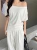 2026 Summer Plus Size Women's One-Shoulder T-Shirt - Slimming, Tummy Concealing, Pure Cotton, Versatile Casual Top