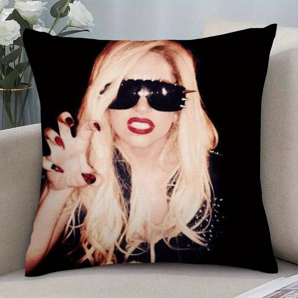 1Pc Lady Gaga Pop Star Pillow Cover, Polyester 2-Sided Print, Iconic Musician Portrait Cushion, Fan Gift For Music Lovers Home D