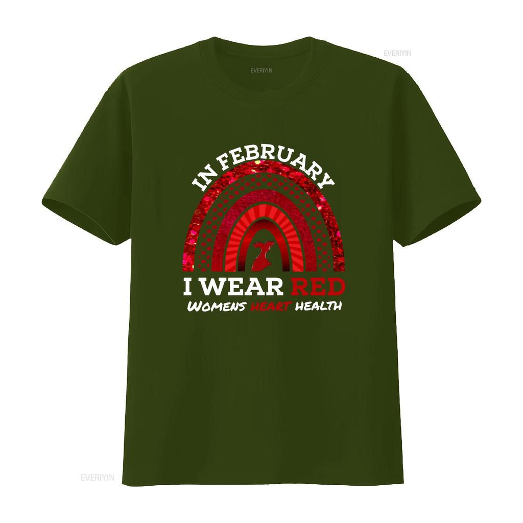 In February I Wear Red T Shirt We Womens Heart Health Ribbon Disease Awareness For Her Vintage Washed Versatile Comfortable