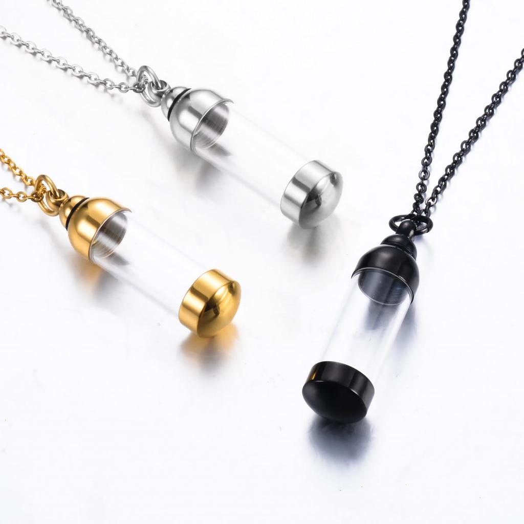 Minimalist Acrylic Cylinder Pendant Necklace with Perfume Bottle Charm