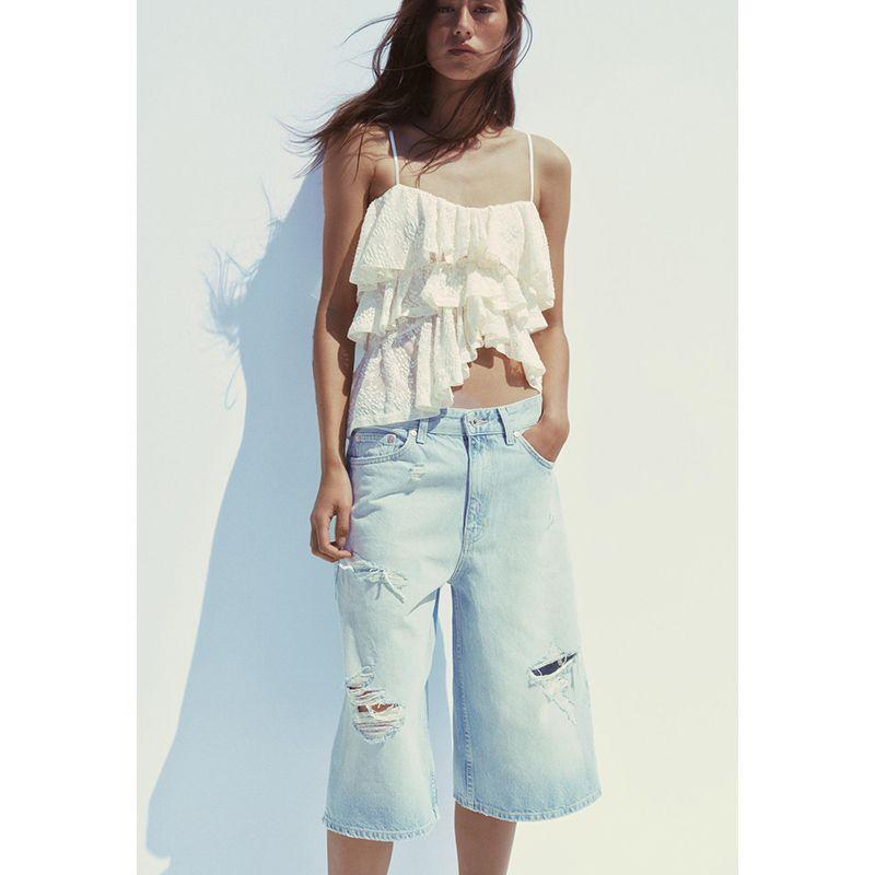 Summer New Arrival Sweet Asymmetry Vest Lace Laminated Decoration Sling round Neck Tops 4813344