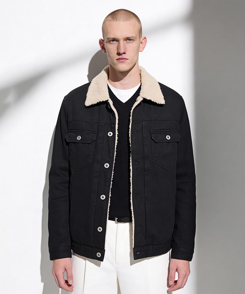 Thestori Washed Cotton Sherpa Jacket (Black)