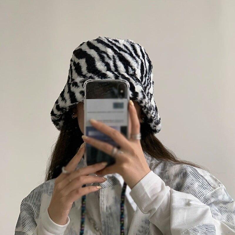 Retro Plüsch Fischer Hut Frauen Herbst Winter Dicke Eimer Hüte