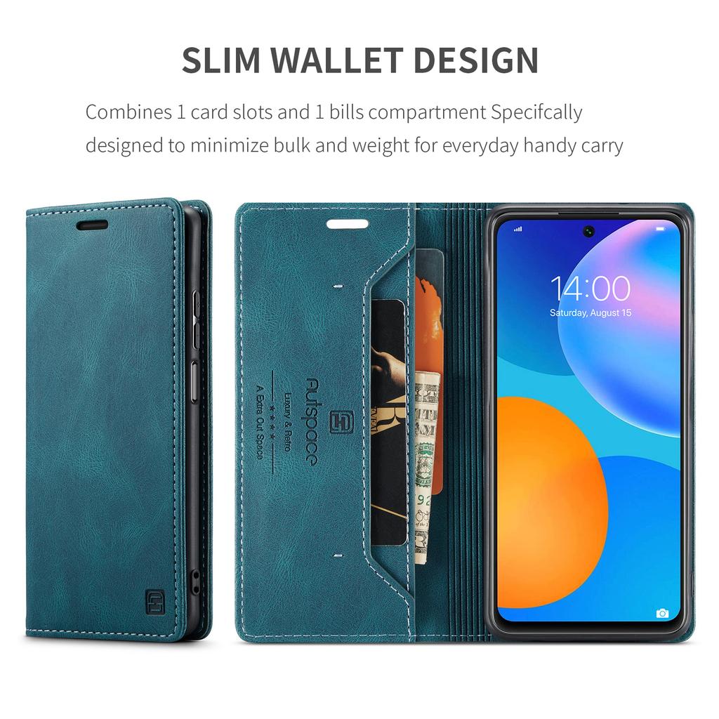 For Huawei Y7a/Huawei P Smart 2021 Wallet Case AUTSPACE A01 Leather Stand Cover with RFID Blocking Card Holder