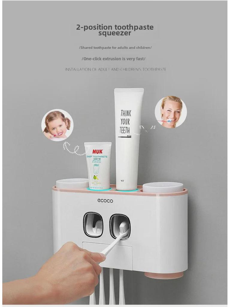 Yikeke Four-Person Family Toothpaste Dispenser & Toothbrush Holder - Wall-Mounted & No Drilling Required